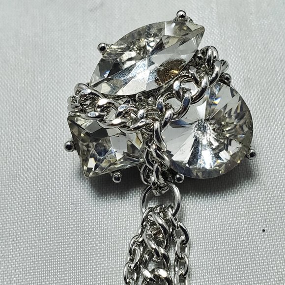 Isaac Mizrahi multi shape rhinestone cluster chain fringe silver earring - Picture 4 of 7